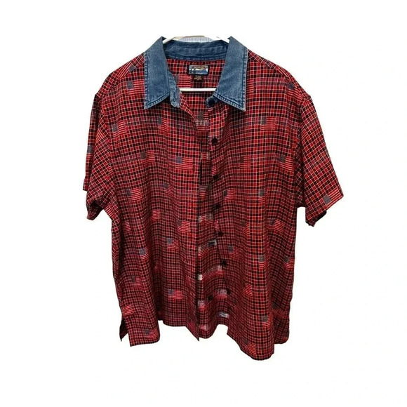 Shaver Lake Worran Women's Red Short Sleeve Button Down Plaid Shirt Size 2X - Picture 1 of 6